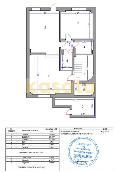 Mosilor, 2 camere, demisol, curte proprie, 82 mp utili.